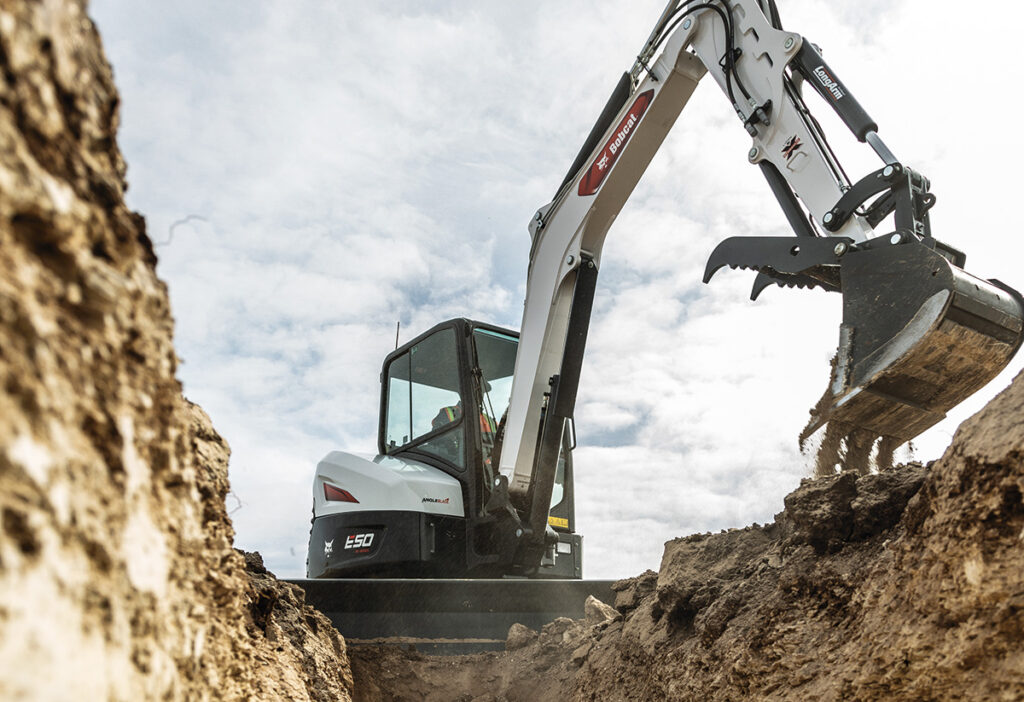 Renting a Bobcat E50 Excavator for trenching dirt